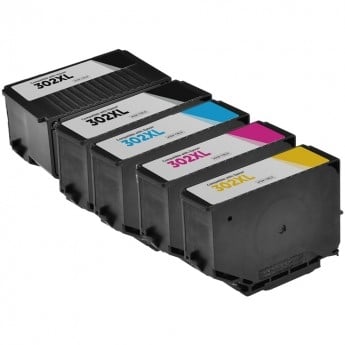 Remanufactured Epson 302XL 5-Set Ink Cartridges: 1 each of Black / Photo Black / Cyan / Magenta / Yellow