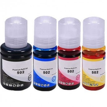 Compatible Set of 4 Ink Bottles for Epson T502: 1 Each of Black, Cyan, Magenta, Yellow
