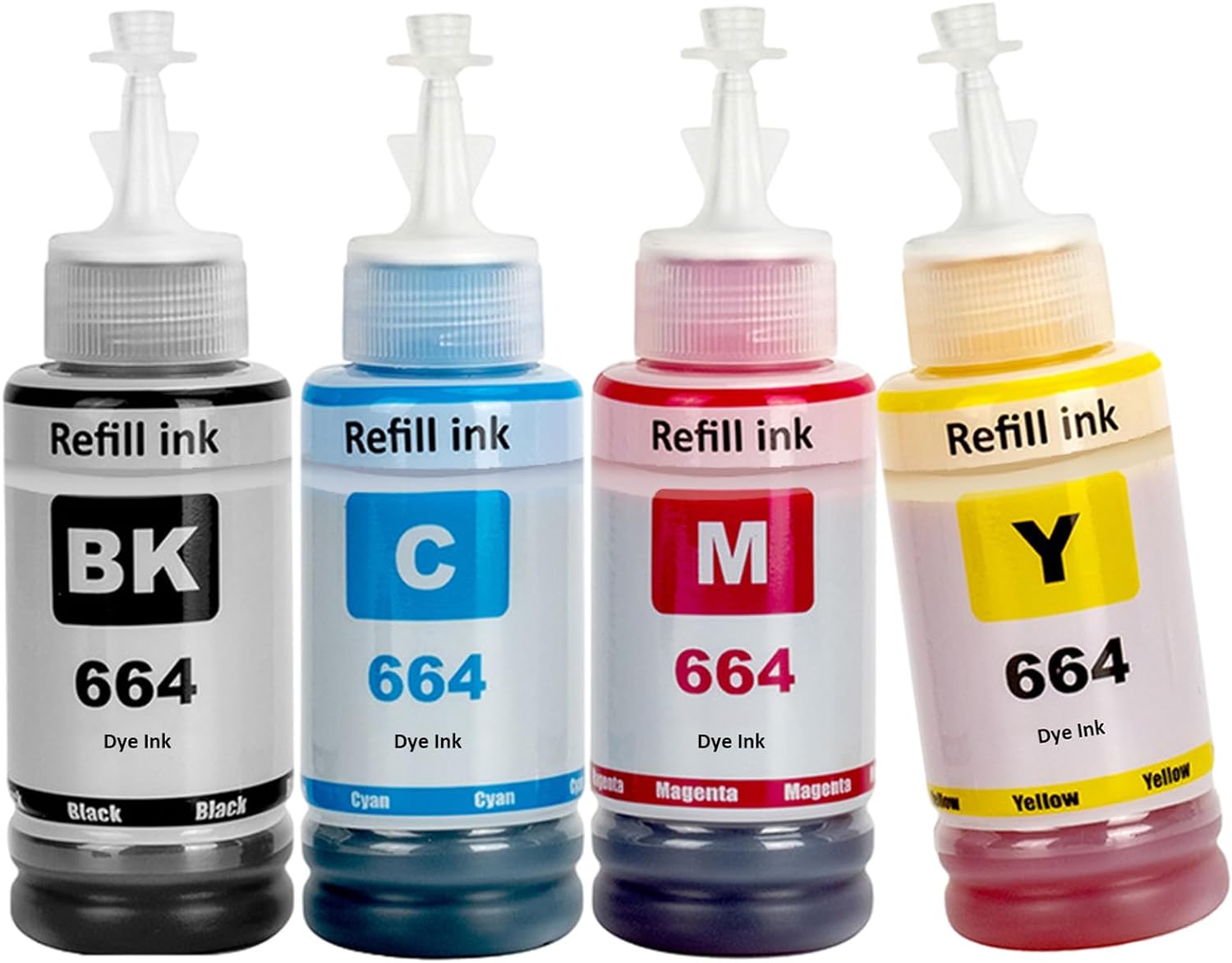 Compatible 4-Pack Ultra HY Ink Bottles for Epson T664: 1 Black, Cyan, Magenta, and Yellow