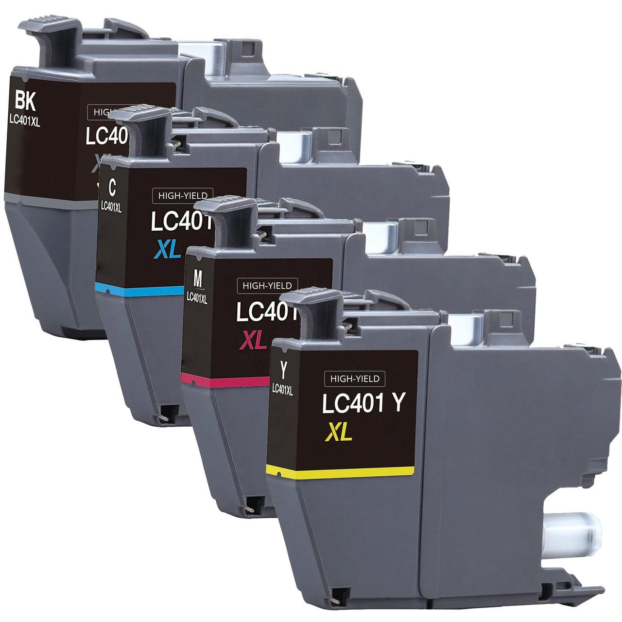 Compatible Brother LC401XL 4-Set Ink Cartridges: 1 each of Black / Cyan / Magenta / Yellow