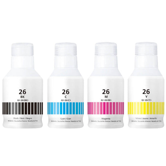 Compatible Canon GI-26 High Yield Ink Bottles Set of 4 (Bk/C/M/Y)