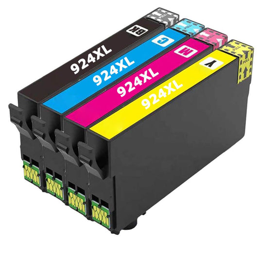 Remanufactured Bulk Set of 4 Ink Cartridges for Epson 924XL: 1 Each of HY Black, Cyan, Magenta & Yellow