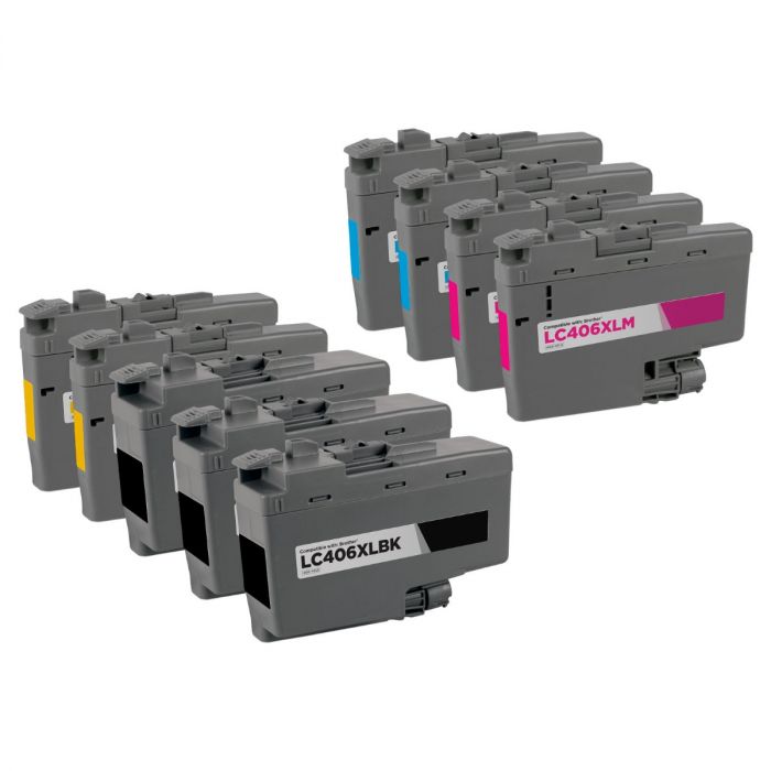 Compatible Brother LC406XL 9-Set Ink Cartridges: 3 Black & 2 each of Cyan / Magenta / Yellow