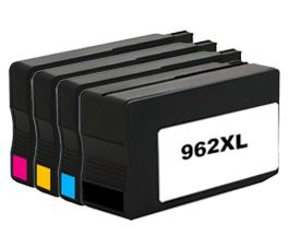 Compatible Replacement 4-Set High Yield Ink Cartridges for HP 962XL: 1 each of Black / Cyan / Magenta / Yellow