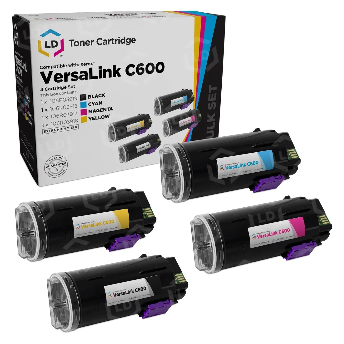 Compatible Xerox VersaLink C600 (Black, Cyan, Magenta, Yellow) Set of 4 Extra High-Yield Toner Cartridges