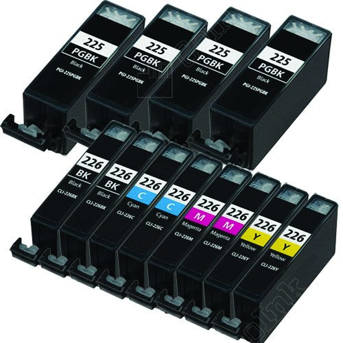 Compatible canon pgi225 &#038; cli226 set of 12 ink cartridges: 4 pigment black pgi225, 2 each of cli226 b/c/m/y